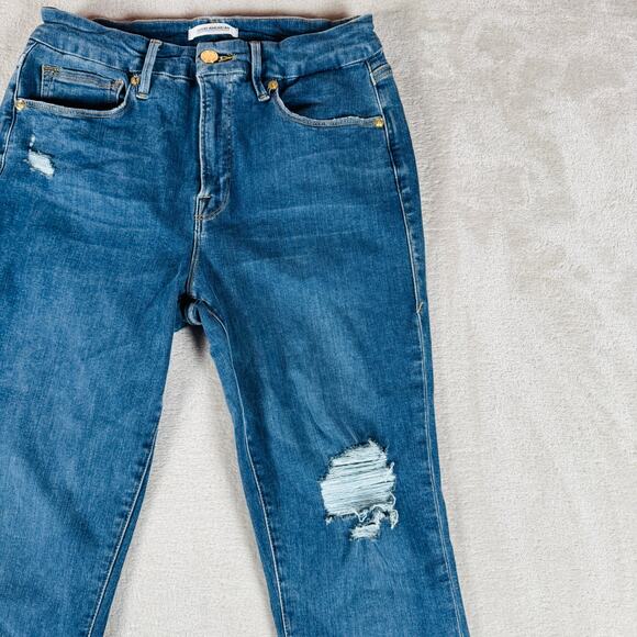 Good American Jean Women 6/28 Medium Wash Blue Denim Good Legs Skinny Distressed - Picture 2 of 15